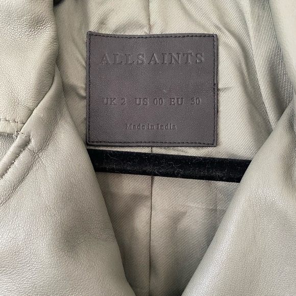 AllSaints Darnley Leather Biker Jacket Sage Green - Picture 8 of 10